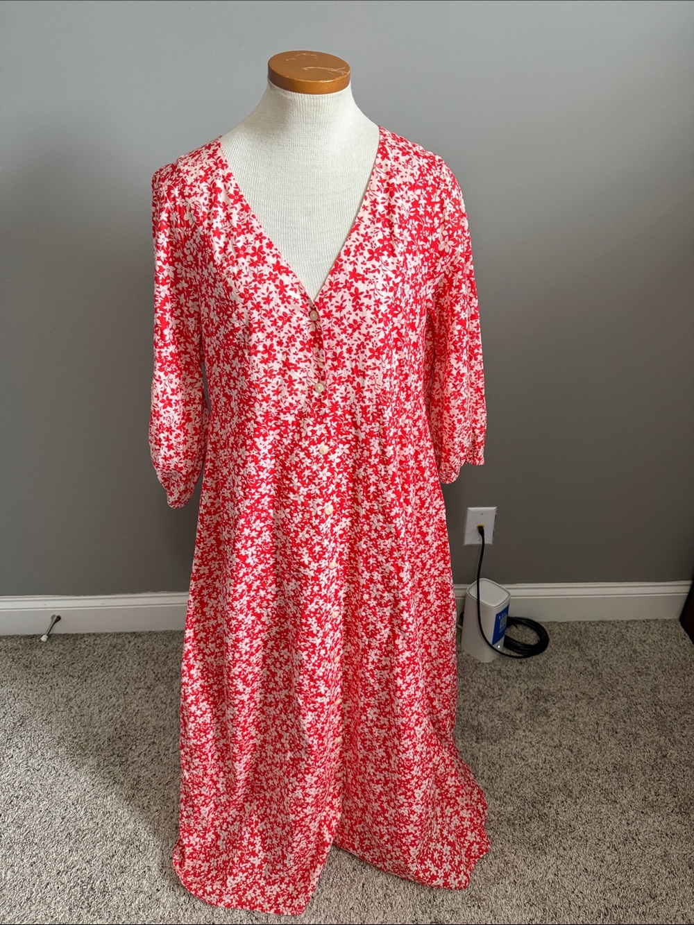The Nines By Hatch - Red Floral V-Neck Maternity Maxi Dress - Medium